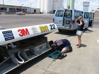 Changing the front tire in Groom, TX
